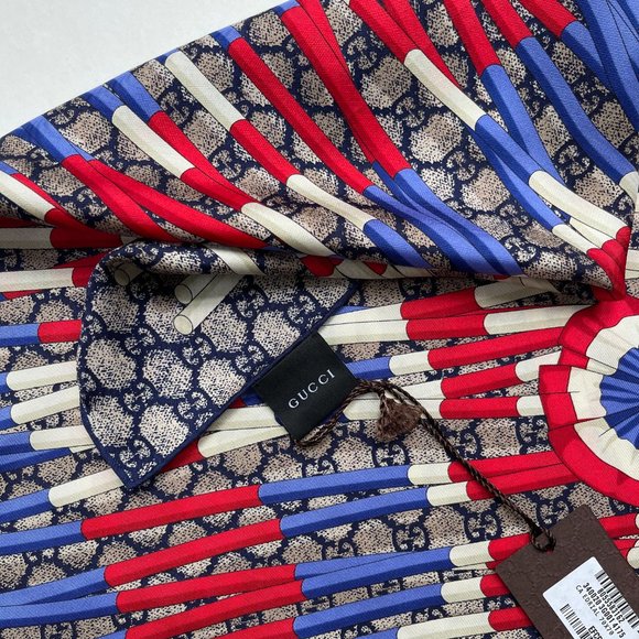 New Gucci Scarf GG Logo Web Club Silk Scarf Wrap with Gucci Gift Box - Picture 9 of 16
